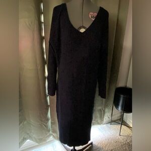 WHITE MARK size 3X, Elegant Navy Blue Long Sleeve Sweater Dress
